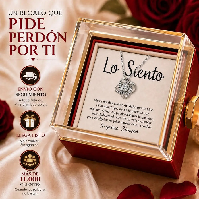 Regalo para pedirle perdón · Collar Nudo de Amor con caja de rosa giratoria